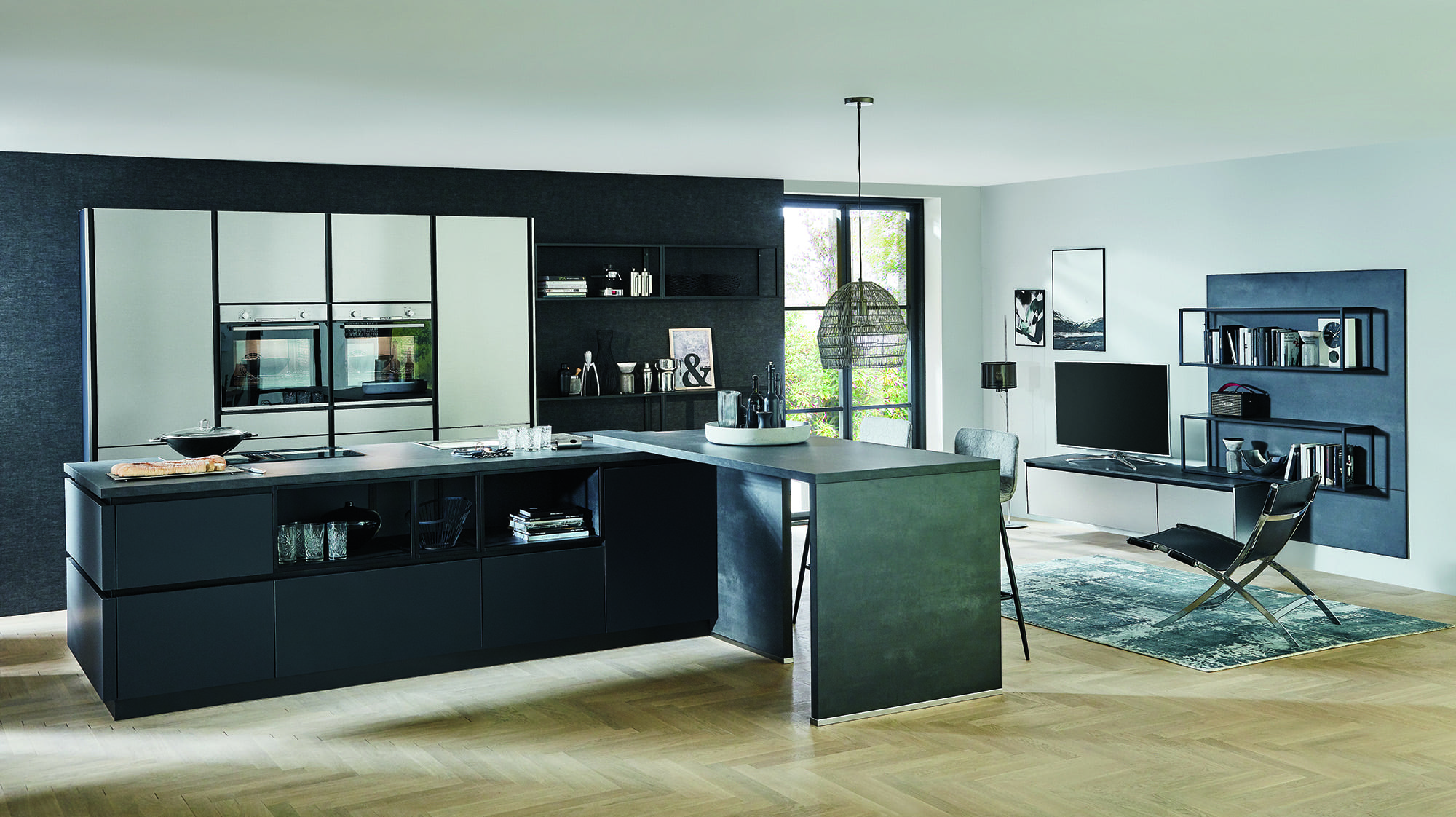 Nobilia Black Matt Metallic Handleless Kitchen With Island 2021 1 | Lead Wolf, Peterborough