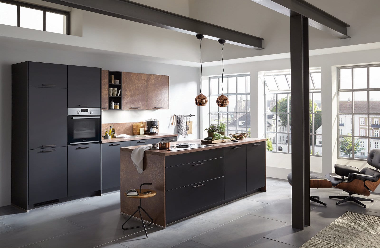 Nobilia Matt Black Bronze Open Plan Kitchen With Island 2021 | Lead Wolf, Peterborough