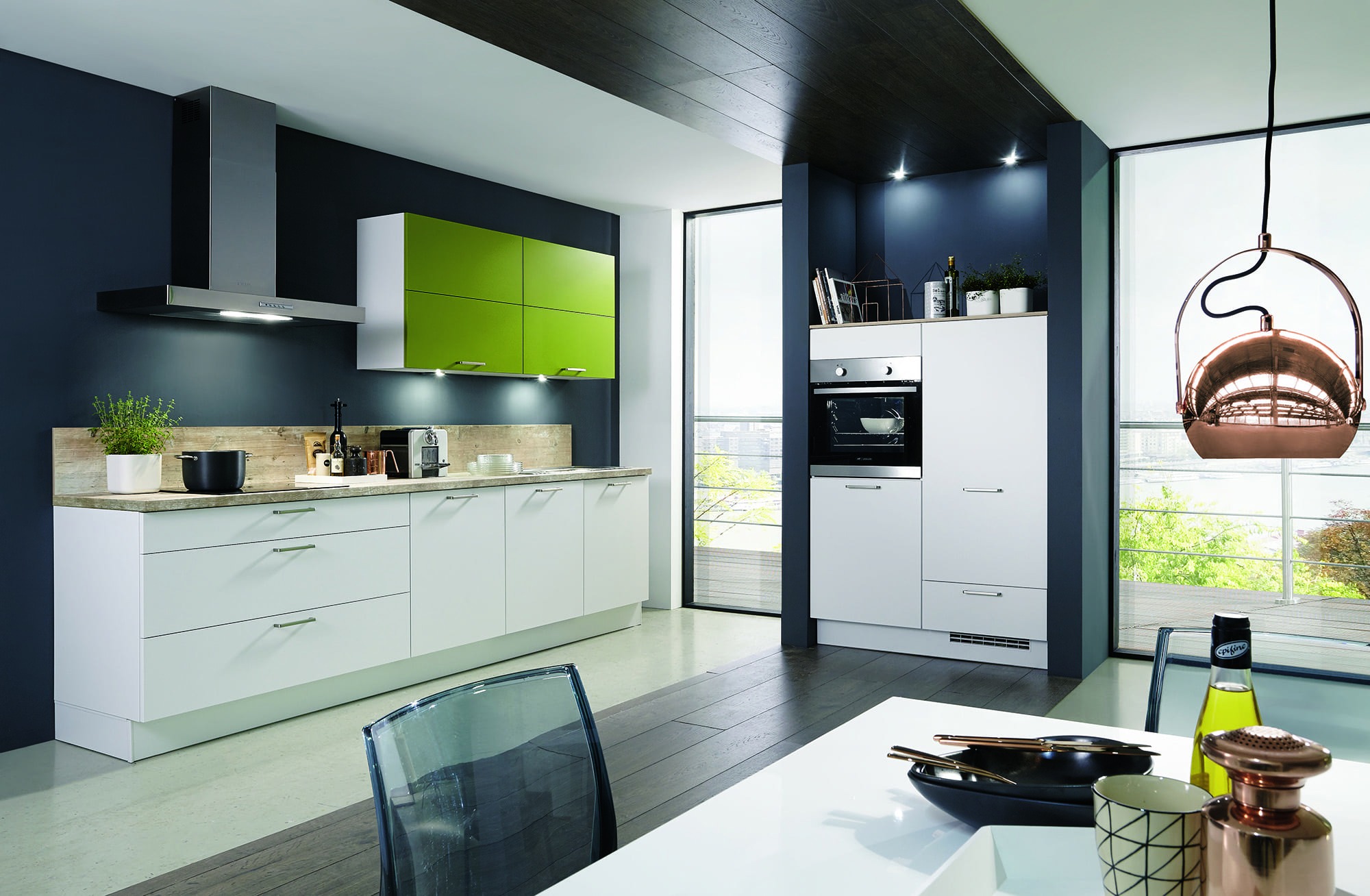 Nobilia Matt White Green Open Plan Kitchen 2021 | Lead Wolf, Peterborough