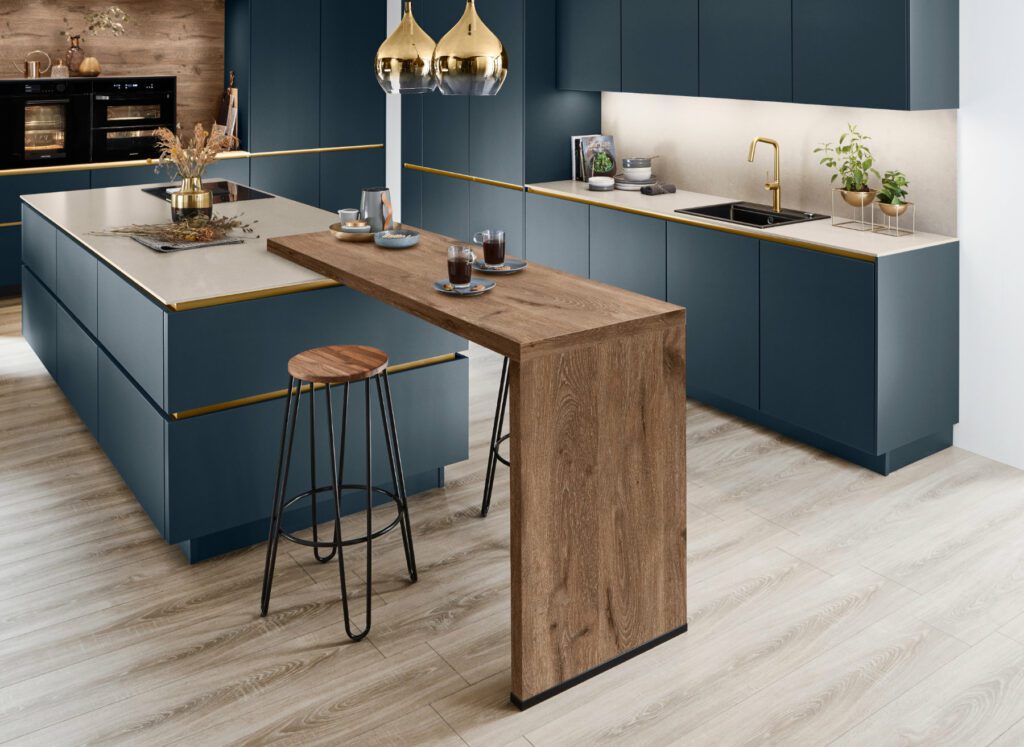 Nobilia Teal Matt Handleless Kitchen With Island 2 | Kutchenhaus, Sevenoaks
